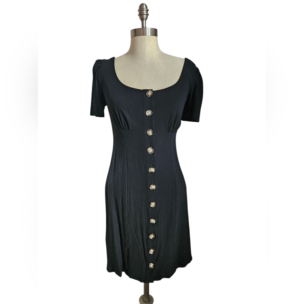 EXPRESS Button Front Scoop Neck Black Mini Dress | SZ S - Picture 3 of 10